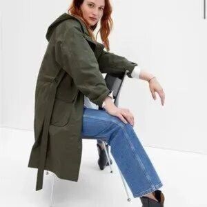 Gap Oversized Unlined Military Parka Water Repellent Green Size Small Oversized